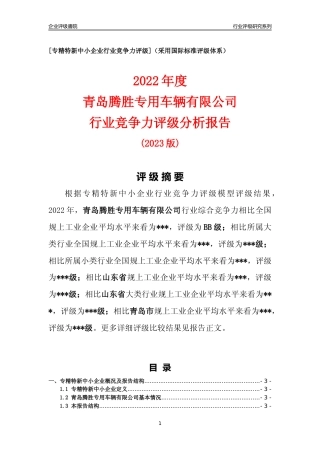 [专精特新]青岛腾胜专用车辆有限公司行业竞争力评级分析报告(2023版)