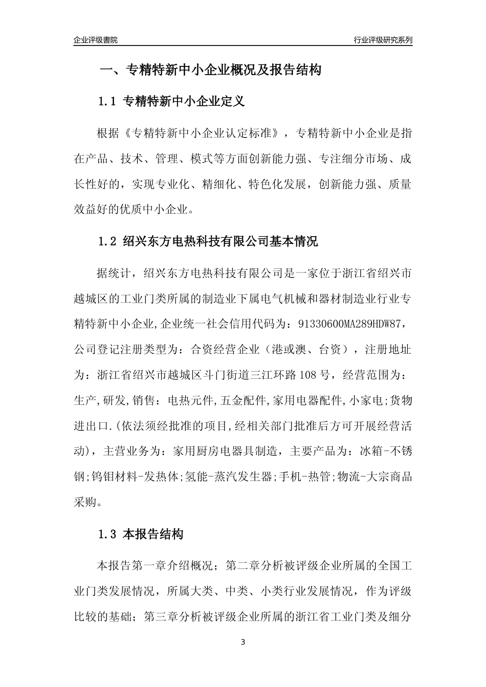 [专精特新]绍兴东方电热科技有限公司行业竞争力评级分析报告(2023版)_第3页