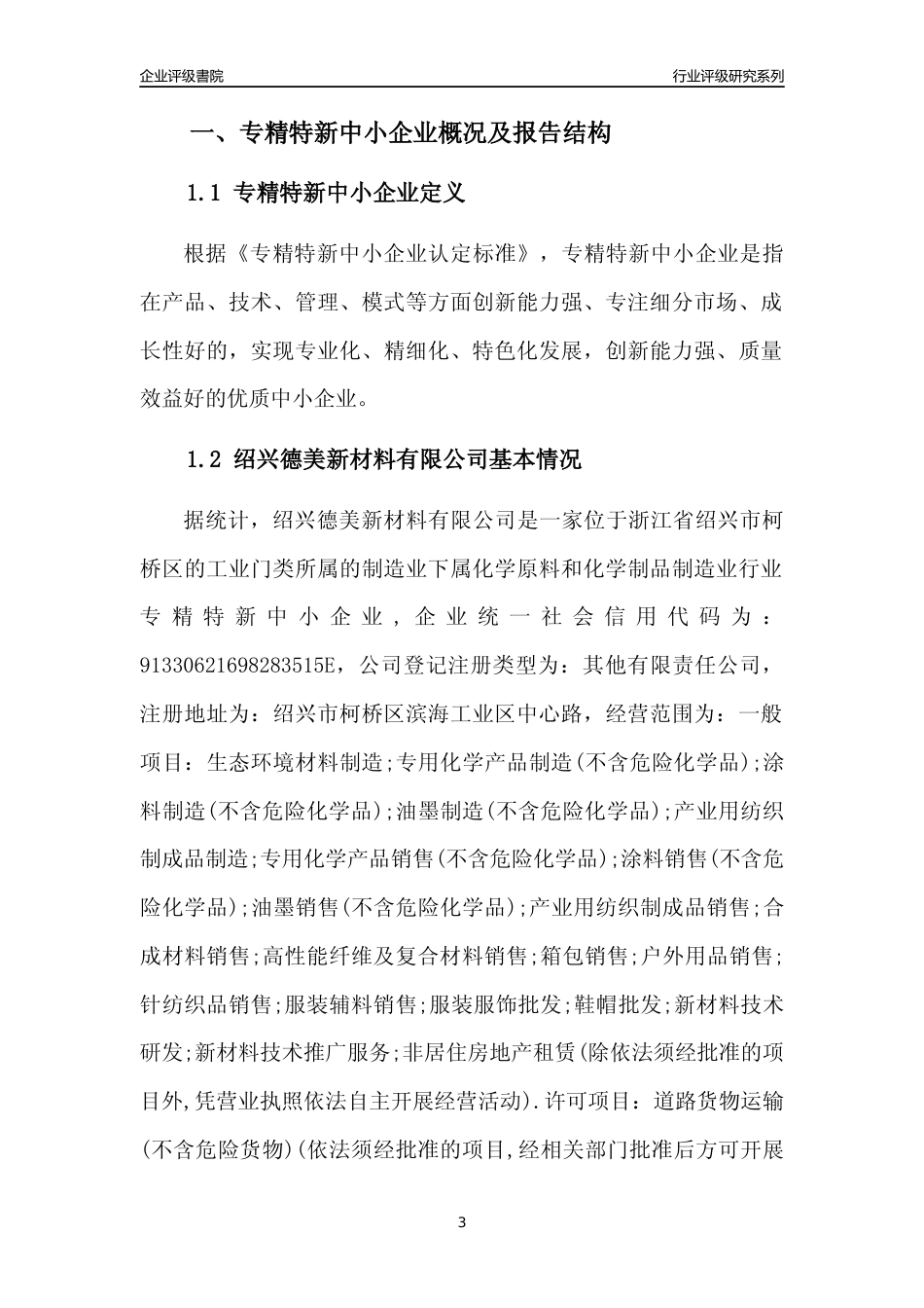 [专精特新]绍兴德美新材料有限公司行业竞争力评级分析报告(2023版)_第3页