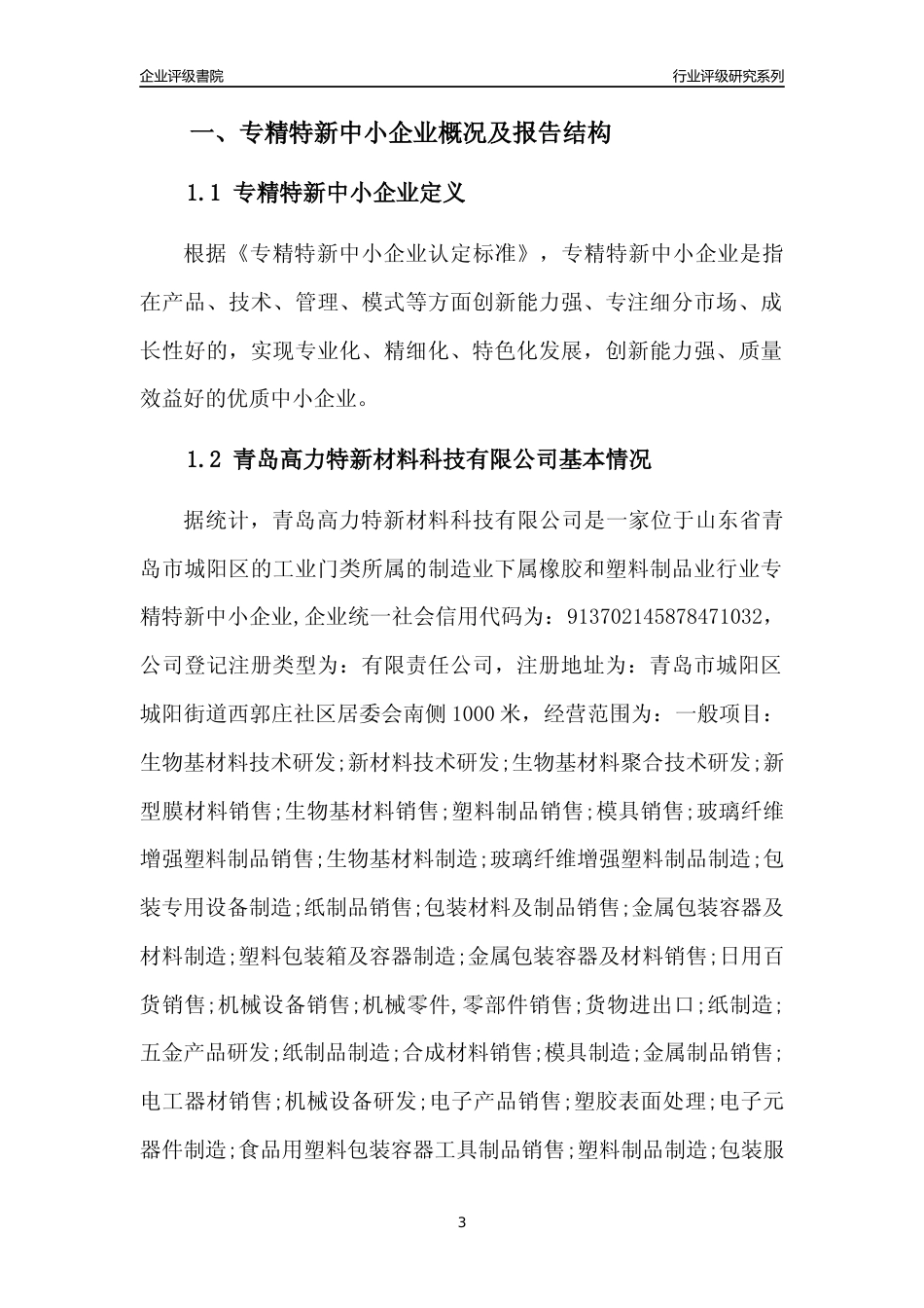 [专精特新]青岛高力特新材料科技有限公司行业竞争力评级分析报告(2023版)_第3页