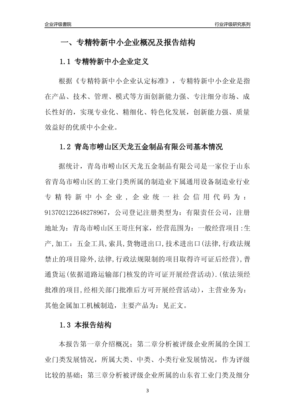 [专精特新]青岛市崂山区天龙五金制品有限公司行业竞争力评级分析报告(2023版)_第3页
