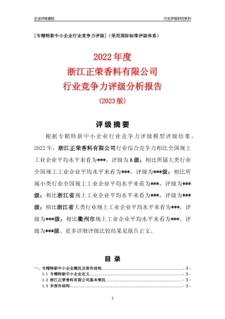 [专精特新]浙江正荣香料有限公司行业竞争力评级分析报告(2023版)
