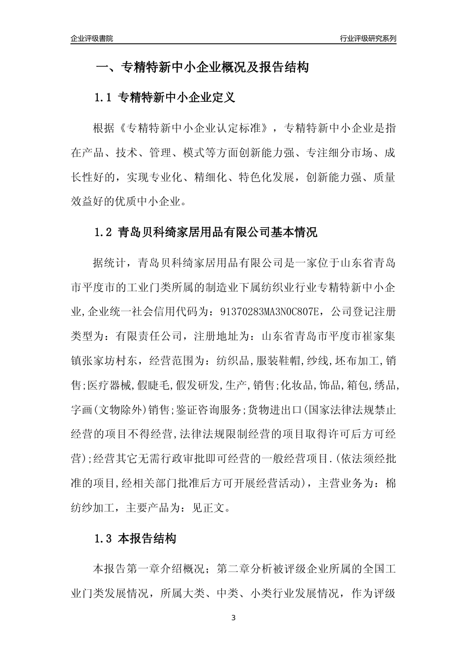 [专精特新]青岛贝科绮家居用品有限公司行业竞争力评级分析报告(2023版)_第3页