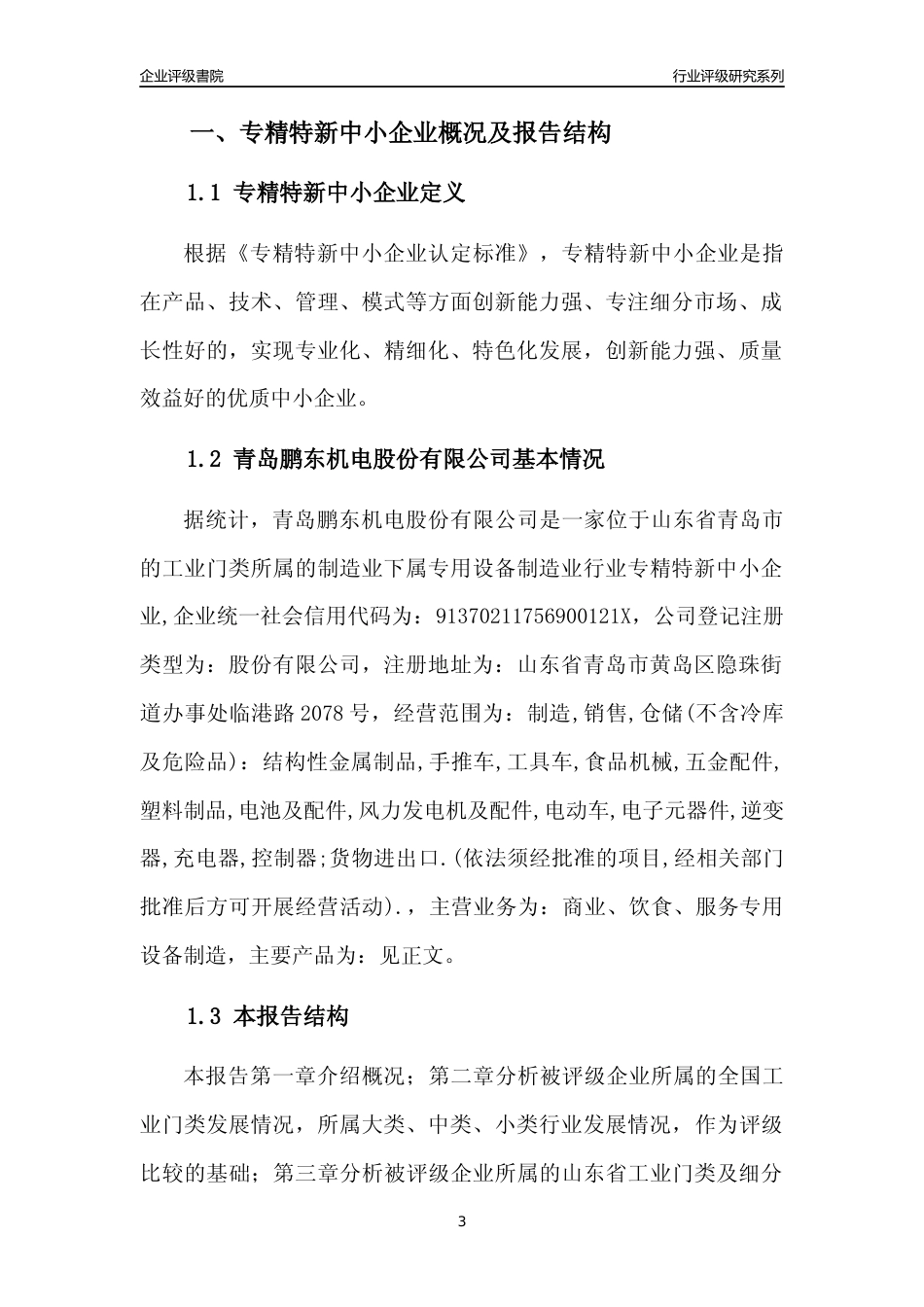 [专精特新]青岛鹏东机电股份有限公司行业竞争力评级分析报告(2023版)_第3页