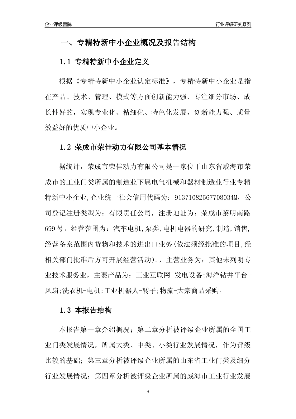 [专精特新]荣成市荣佳动力有限公司行业竞争力评级分析报告(2023版)_第3页