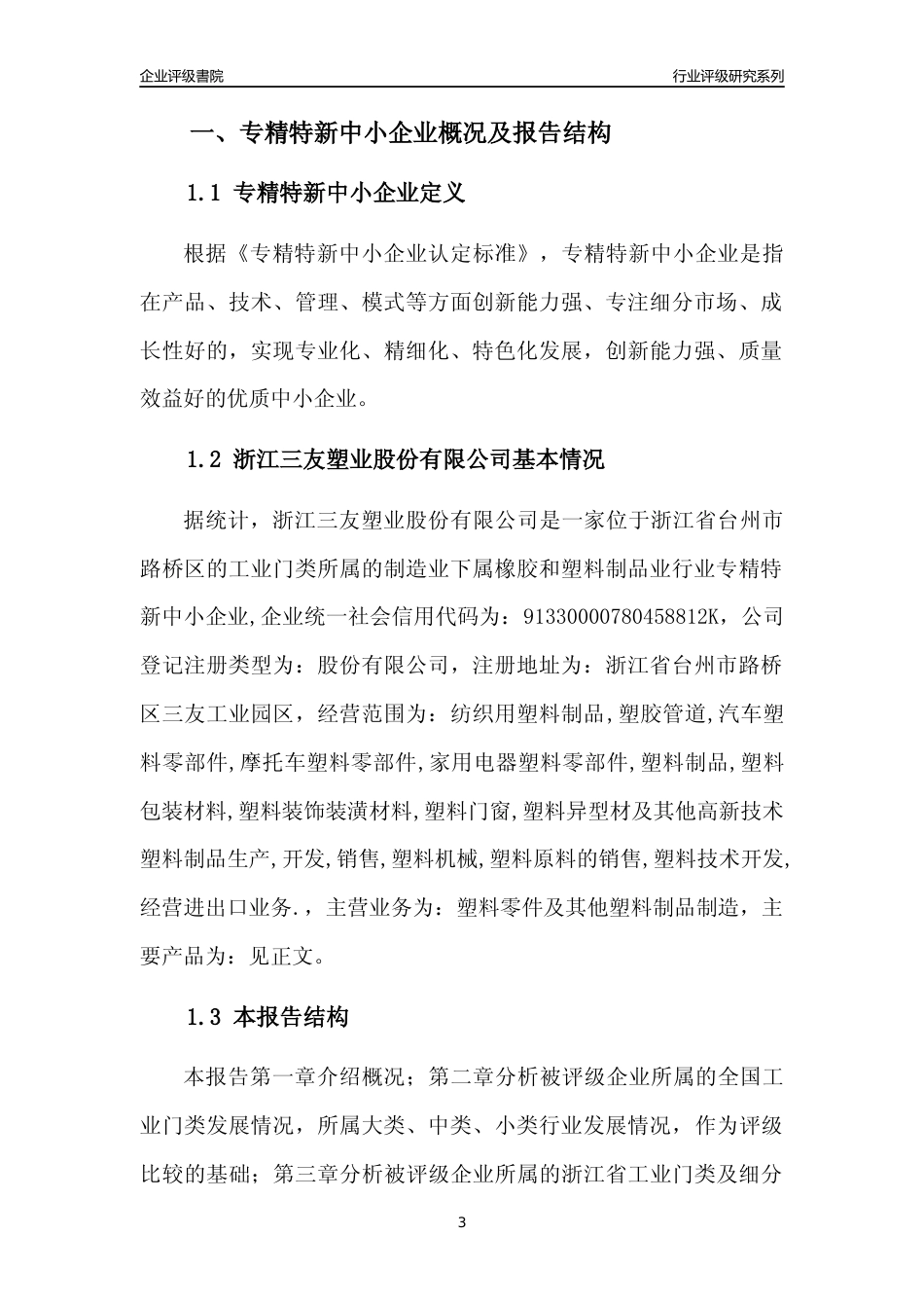 [专精特新]浙江三友塑业股份有限公司行业竞争力评级分析报告(2023版)_第3页