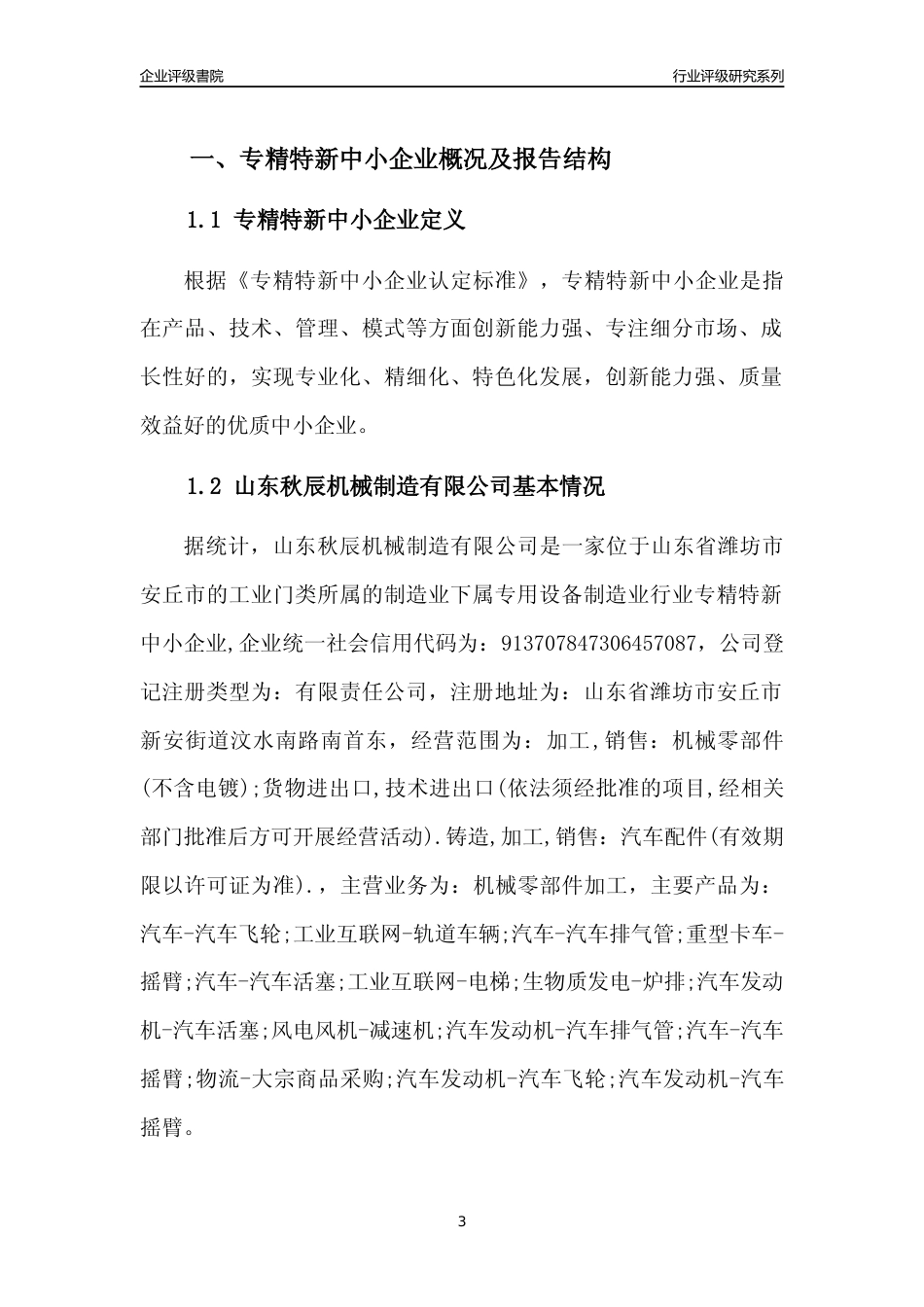 [专精特新]山东秋辰机械制造有限公司行业竞争力评级分析报告(2023版)_第3页