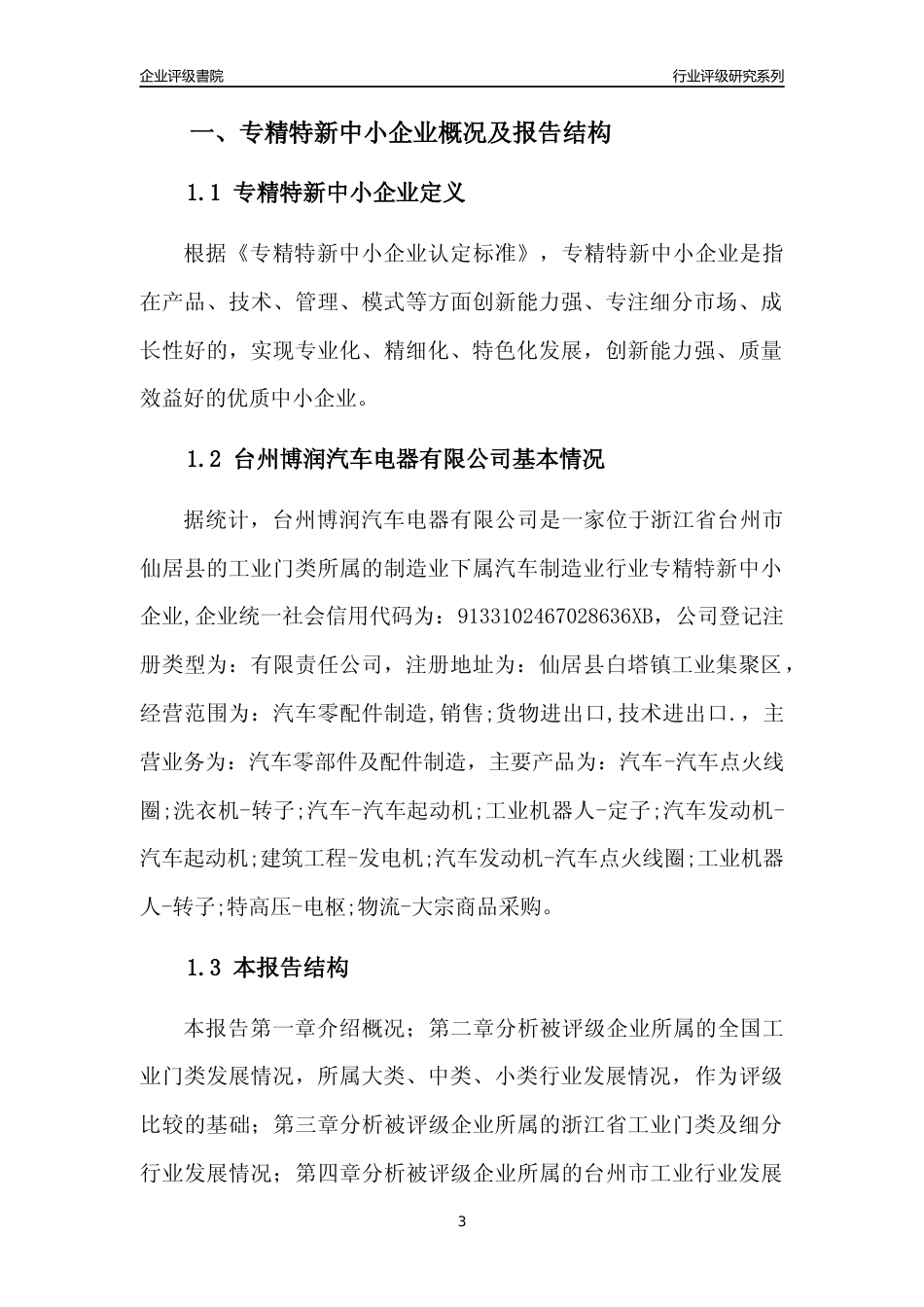 [专精特新]台州博润汽车电器有限公司行业竞争力评级分析报告(2023版)_第3页