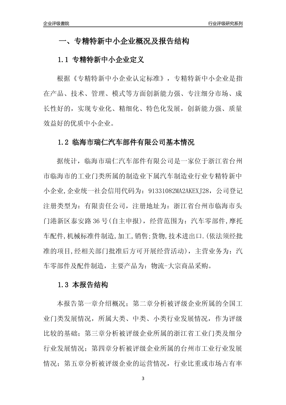 [专精特新]临海市瑞仁汽车部件有限公司行业竞争力评级分析报告(2023版)_第3页