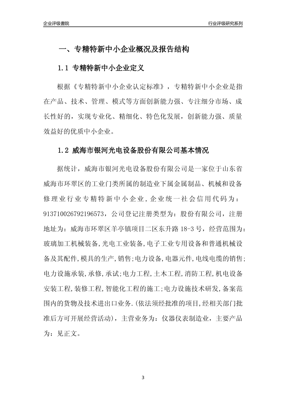 [专精特新]威海市银河光电设备股份有限公司行业竞争力评级分析报告(2023版)_第3页