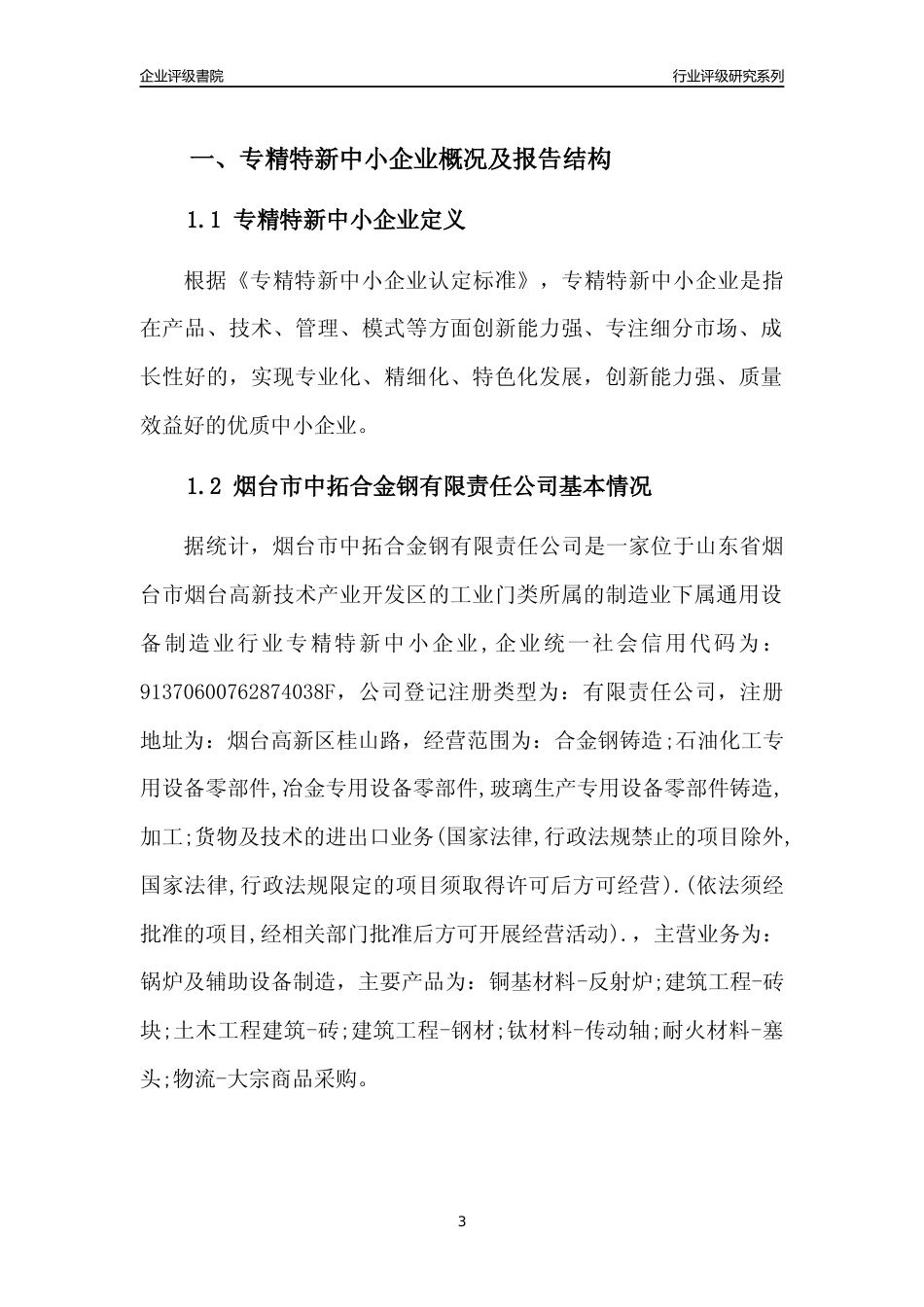 [专精特新]烟台市中拓合金钢有限责任公司行业竞争力评级分析报告(2023版)_第3页