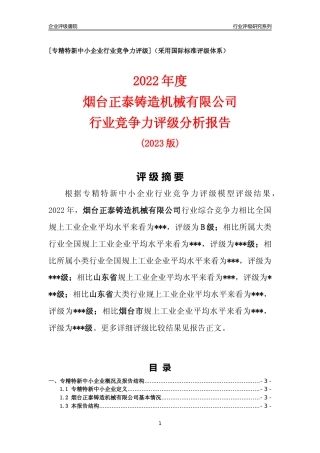 [专精特新]烟台正泰铸造机械有限公司行业竞争力评级分析报告(2023版)