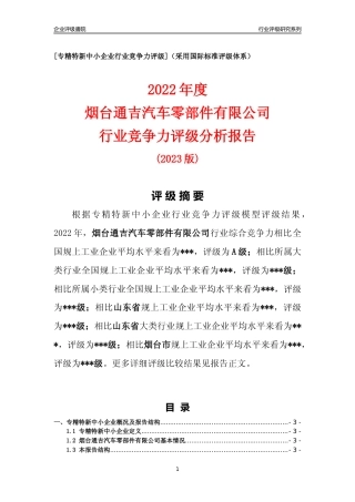[专精特新]烟台通吉汽车零部件有限公司行业竞争力评级分析报告(2023版)