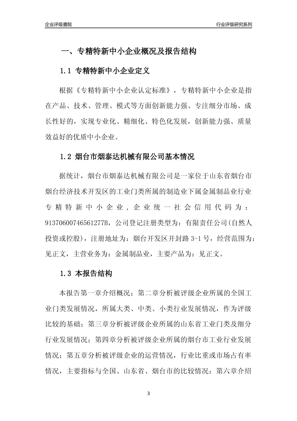 [专精特新]烟台市烟泰达机械有限公司行业竞争力评级分析报告(2023版)_第3页