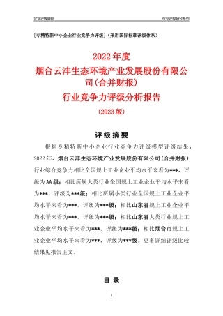 [专精特新]烟台云沣生态环境产业发展股份有限公司(合并财报)行业竞争力评级分析报告(2023版)