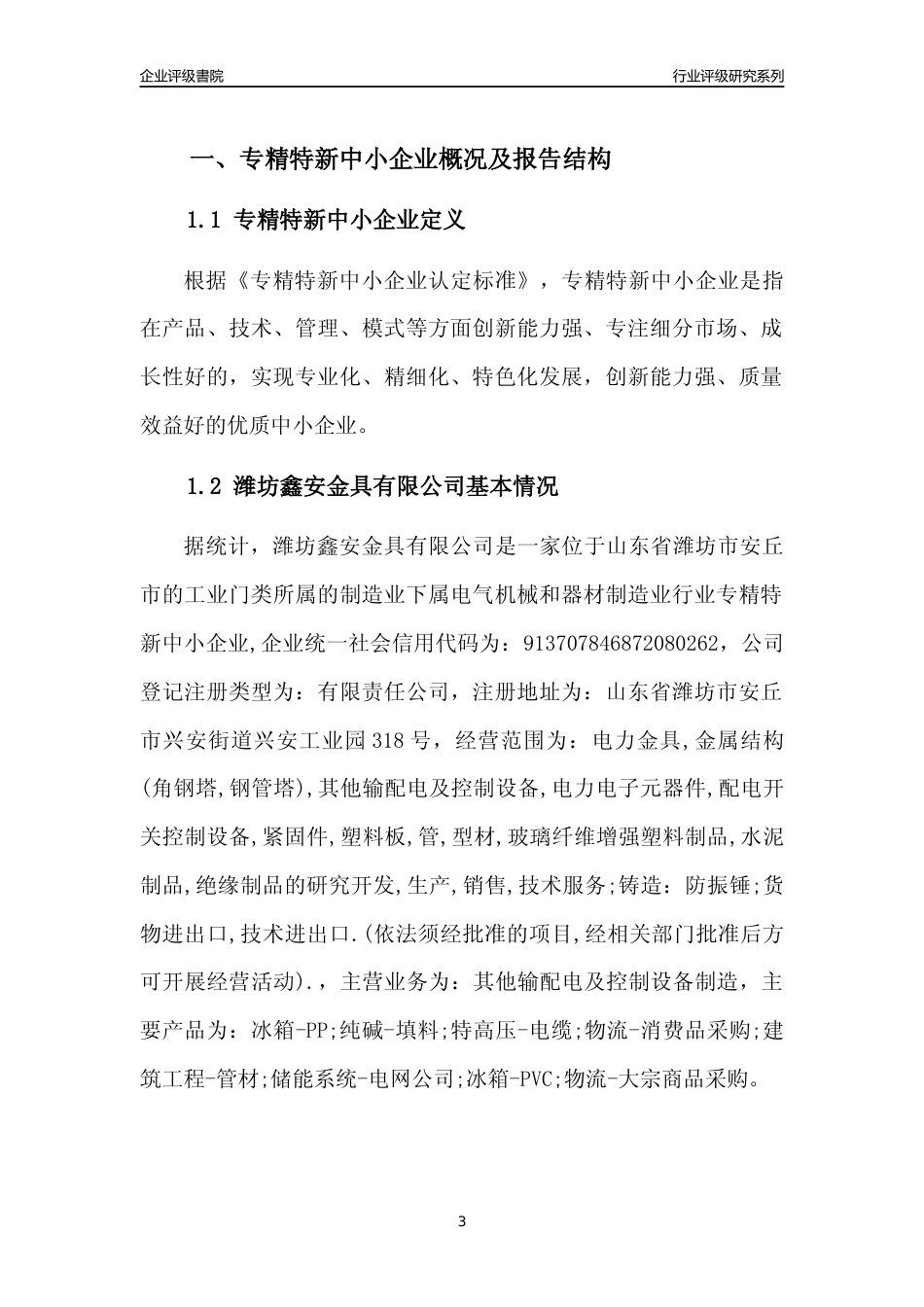 [专精特新]潍坊鑫安金具有限公司行业竞争力评级分析报告(2023版)_第3页