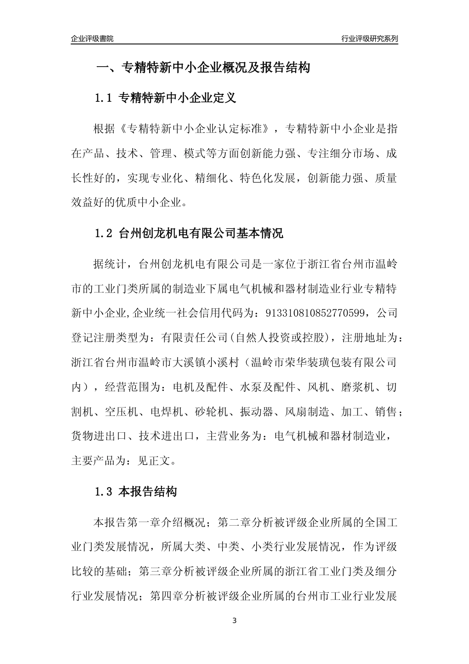 [专精特新]台州创龙机电有限公司行业竞争力评级分析报告(2023版)_第3页