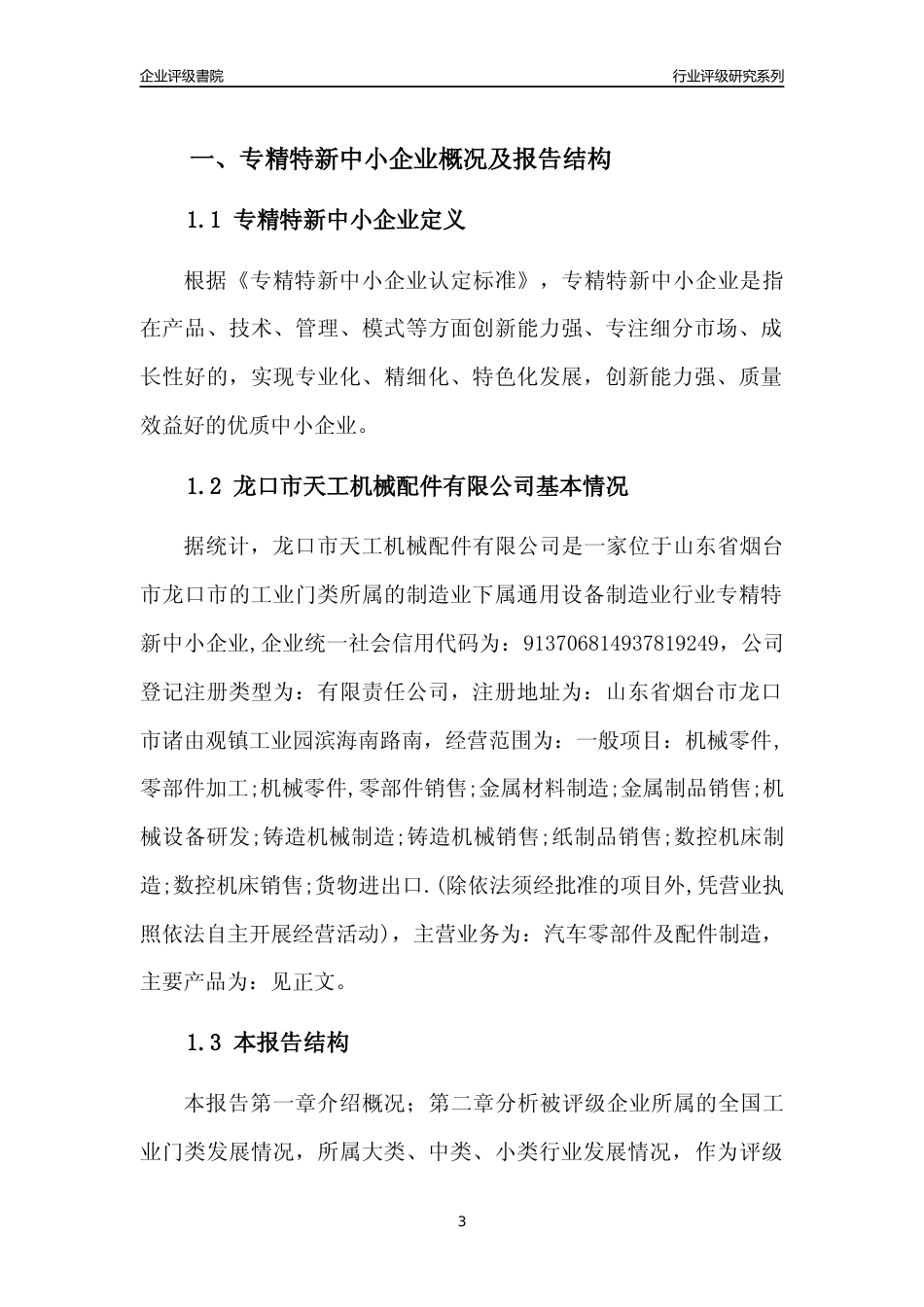 [专精特新]龙口市天工机械配件有限公司行业竞争力评级分析报告(2023版)_第3页