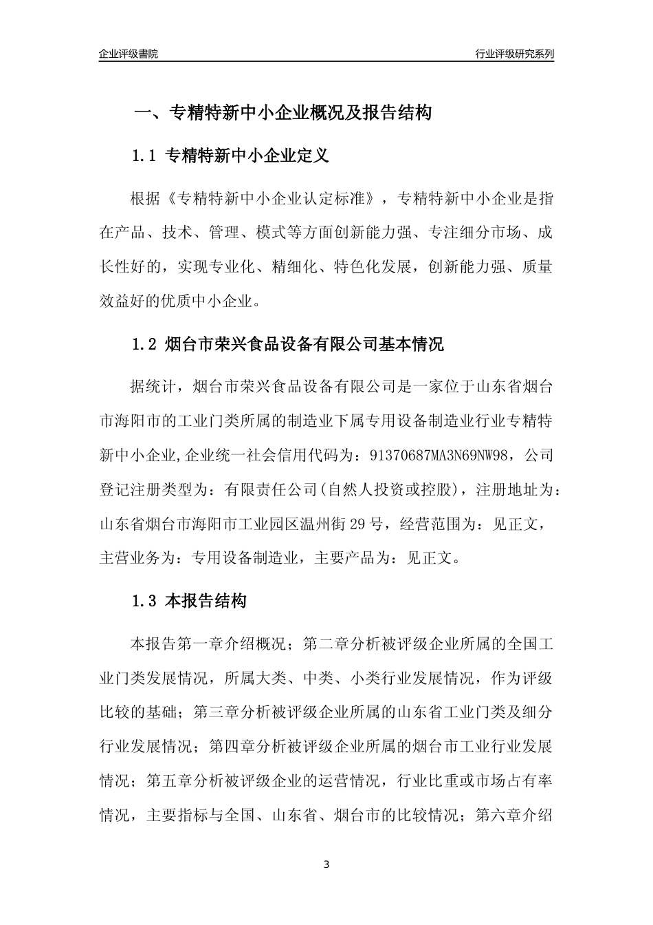 [专精特新]烟台市荣兴食品设备有限公司行业竞争力评级分析报告(2023版)_第3页