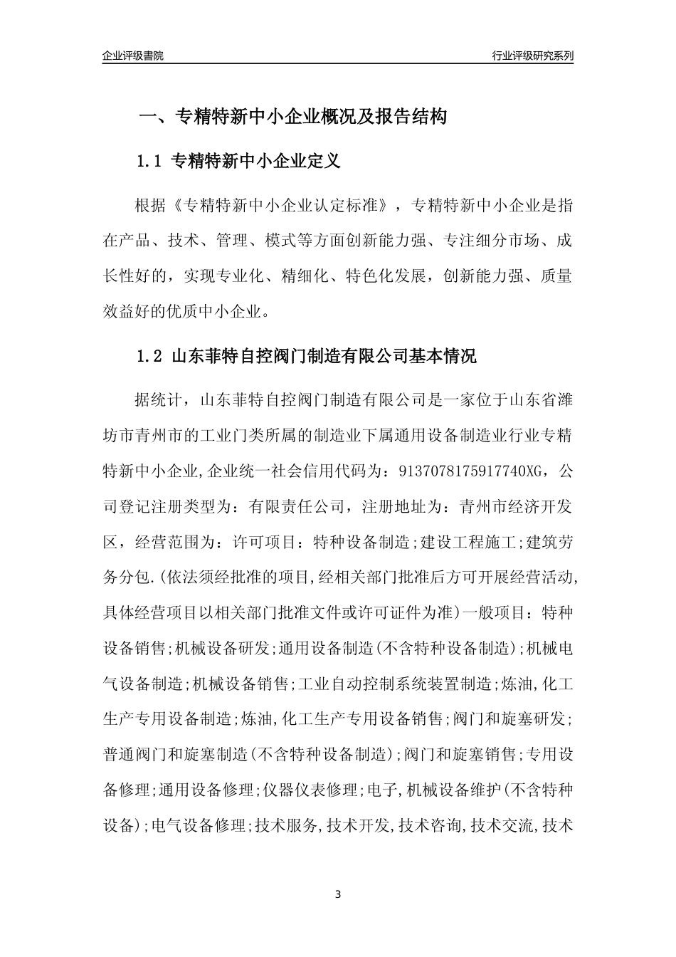 [专精特新]山东菲特自控阀门制造有限公司行业竞争力评级分析报告(2023版)_第3页