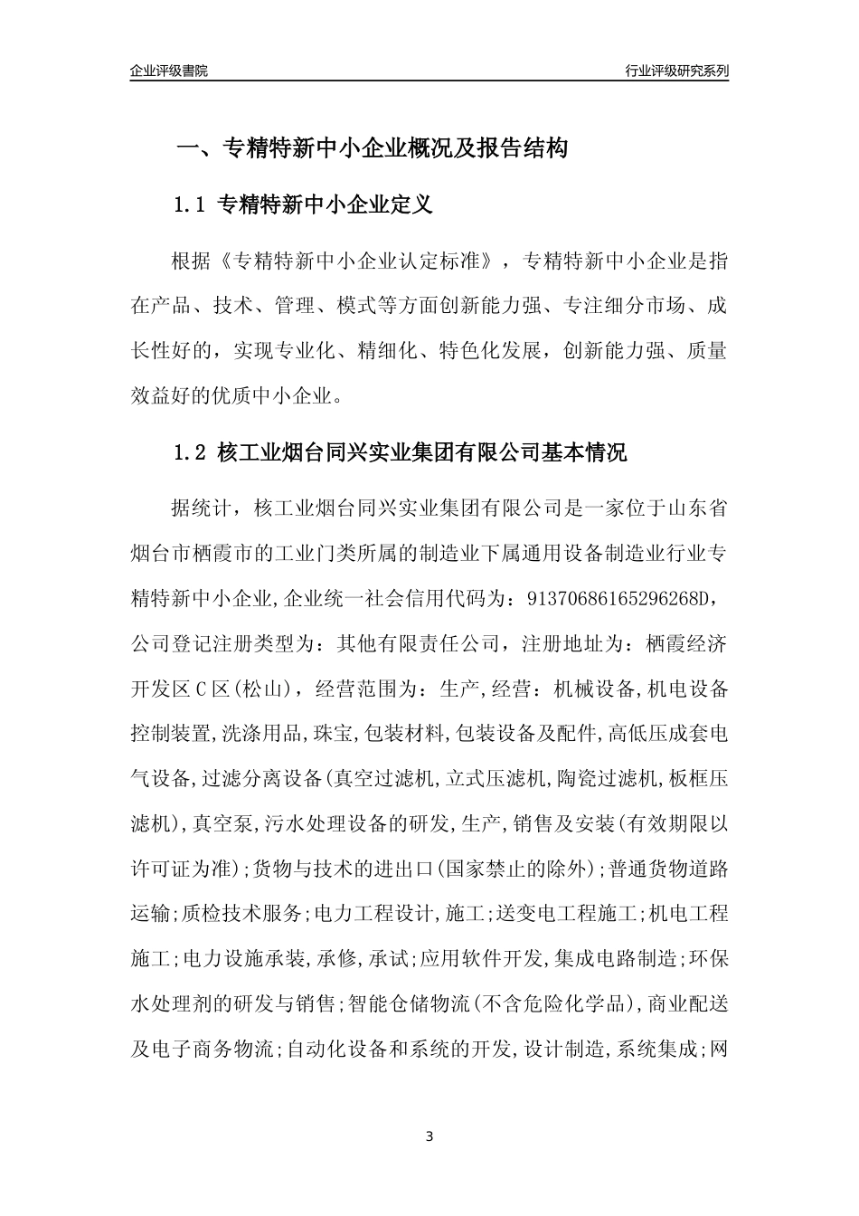 [专精特新]核工业烟台同兴实业集团有限公司行业竞争力评级分析报告(2023版)_第3页