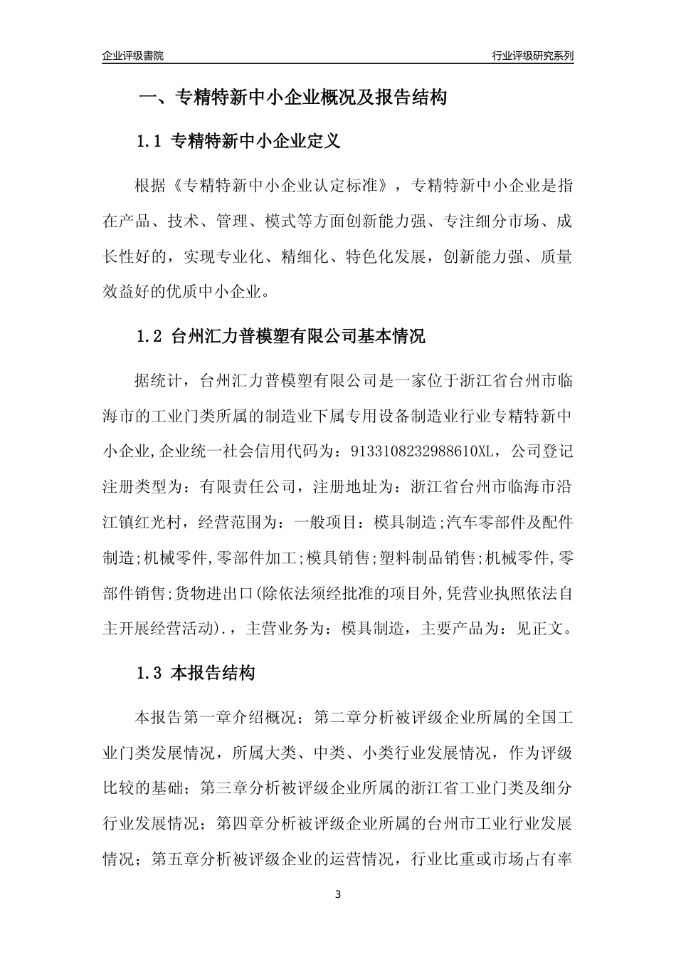 [专精特新]台州汇力普模塑有限公司行业竞争力评级分析报告(2023版)_第3页