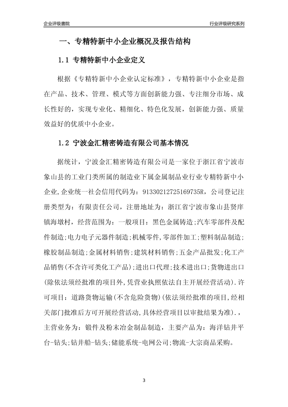 [专精特新]宁波金汇精密铸造有限公司行业竞争力评级分析报告(2023版)_第3页