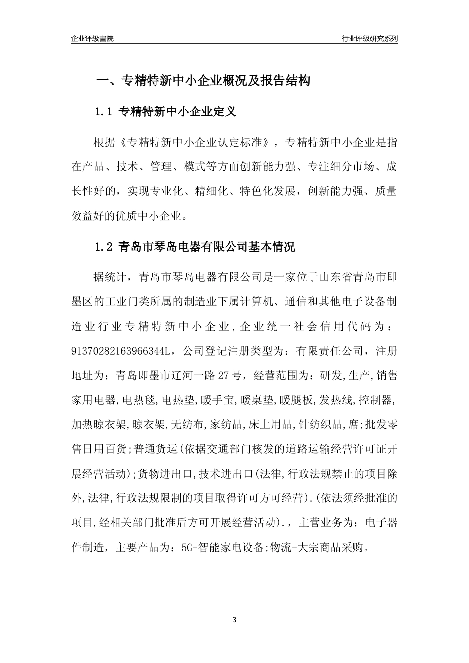 [专精特新]青岛市琴岛电器有限公司行业竞争力评级分析报告(2023版)_第3页