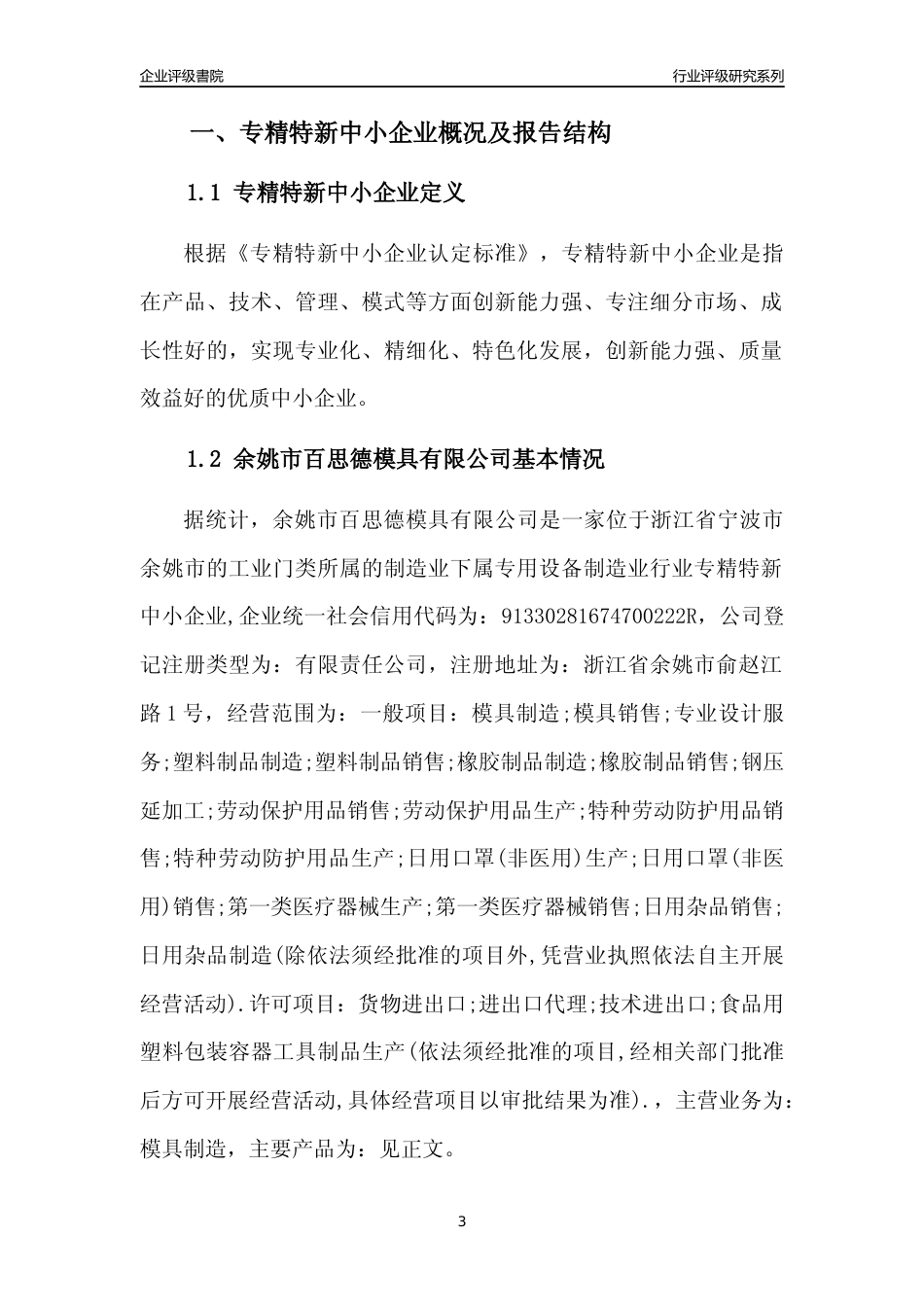 [专精特新]余姚市百思德模具有限公司行业竞争力评级分析报告(2023版)_第3页