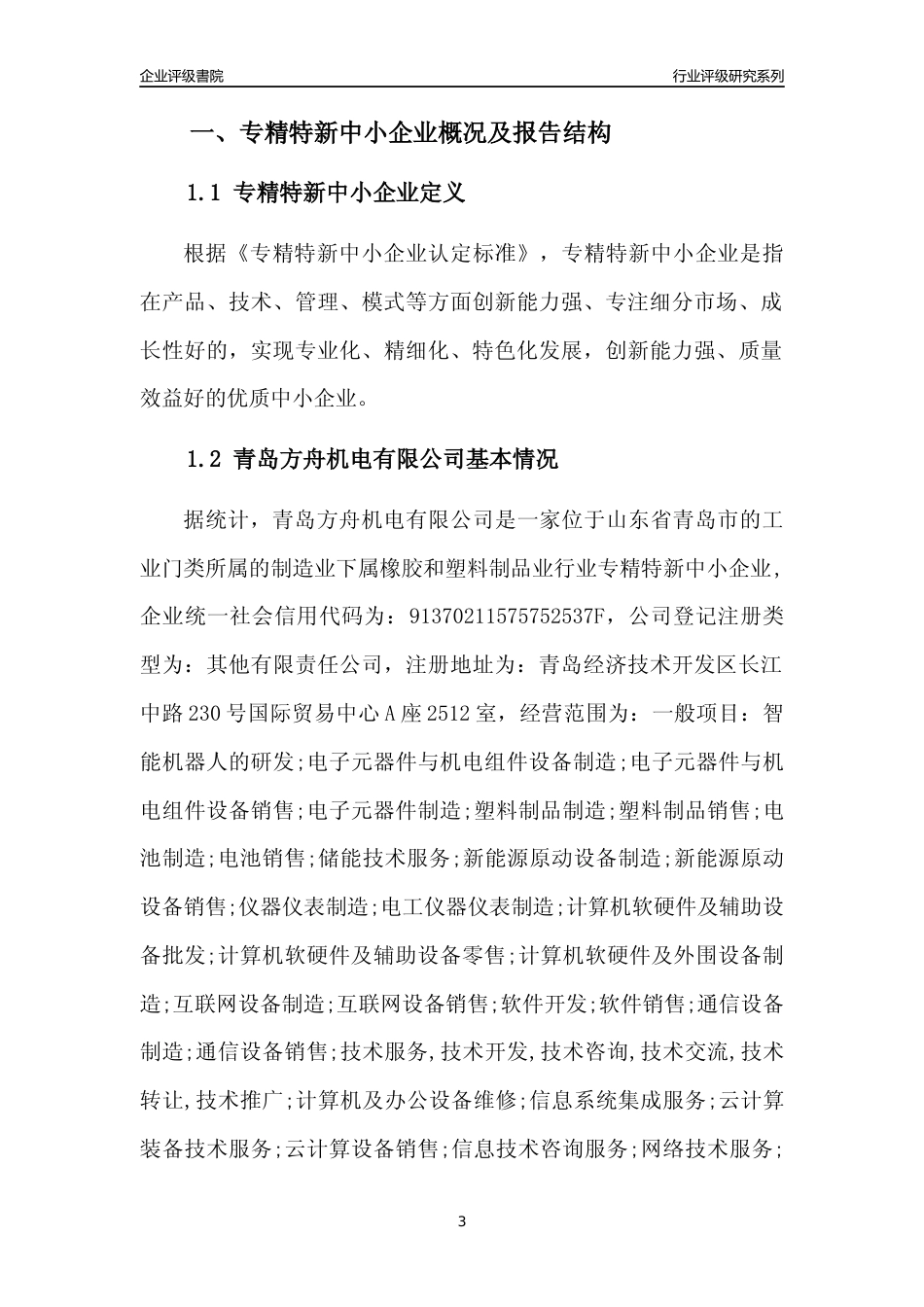 [专精特新]青岛方舟机电有限公司行业竞争力评级分析报告(2023版)_第3页