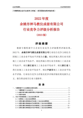 [专精特新]余姚市神马教仪成套有限公司行业竞争力评级分析报告(2023版)