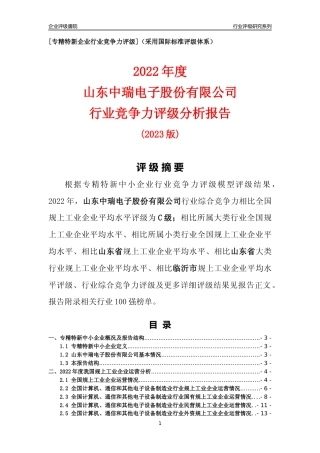 [专精特新]山东中瑞电子股份有限公司行业竞争力评级分析报告(2023版)