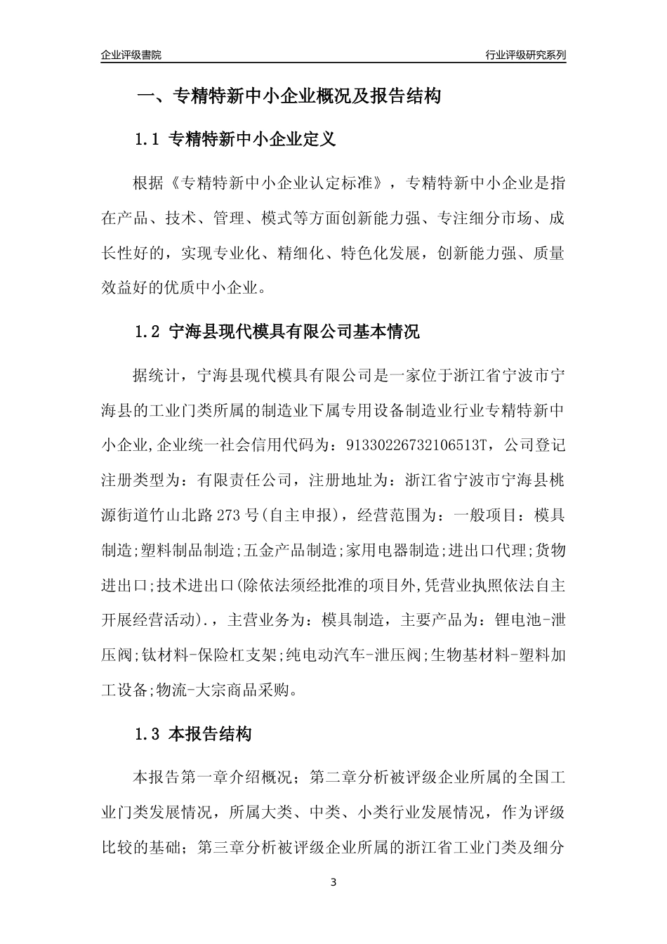 [专精特新]宁海县现代模具有限公司行业竞争力评级分析报告(2023版)_第3页