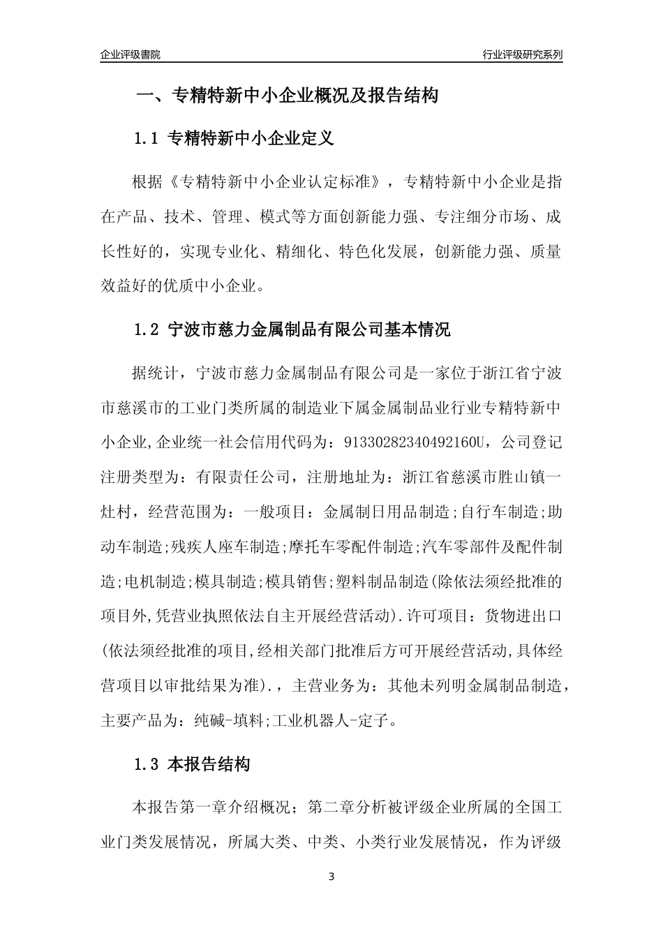 [专精特新]宁波市慈力金属制品有限公司行业竞争力评级分析报告(2023版)_第3页