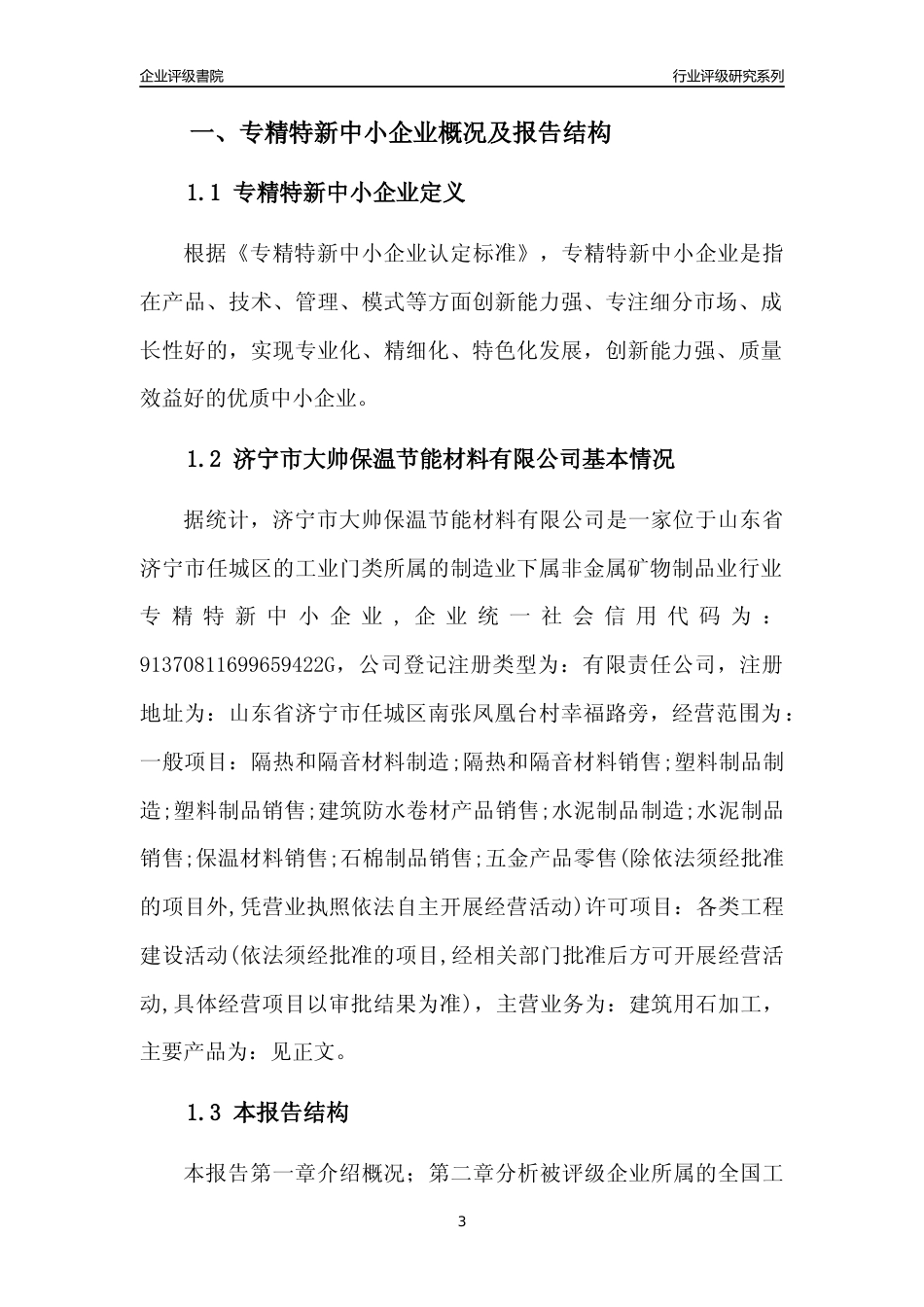 [专精特新]济宁市大帅保温节能材料有限公司行业竞争力评级分析报告(2023版)_第3页