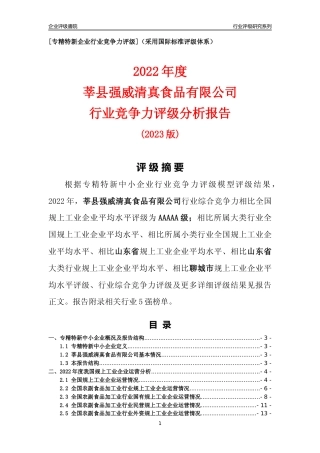[专精特新]莘县强威清真食品有限公司行业竞争力评级分析报告(2023版)