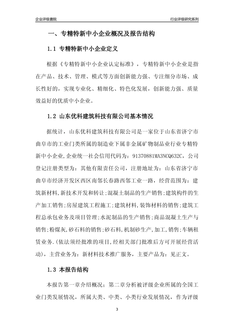 [专精特新]山东优科建筑科技有限公司行业竞争力评级分析报告(2023版)_第3页