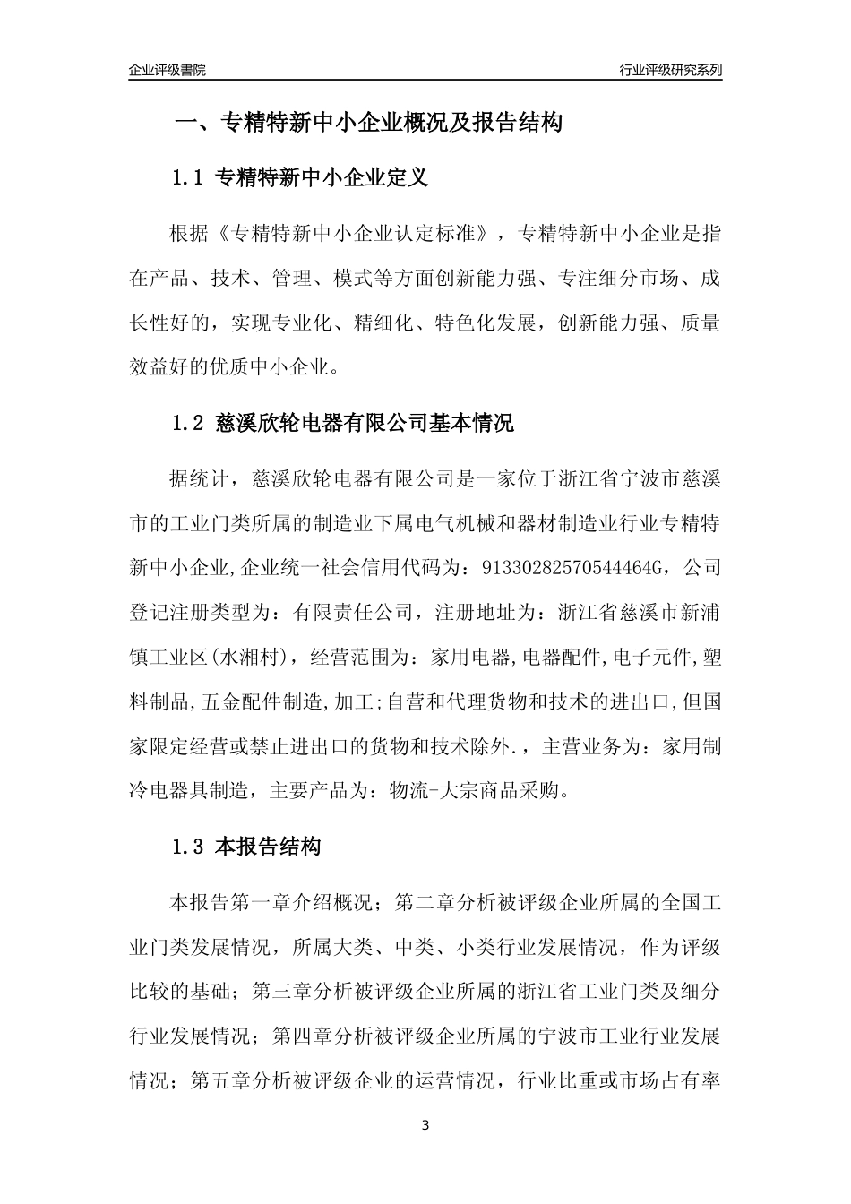 [专精特新]慈溪欣轮电器有限公司行业竞争力评级分析报告(2023版)_第3页