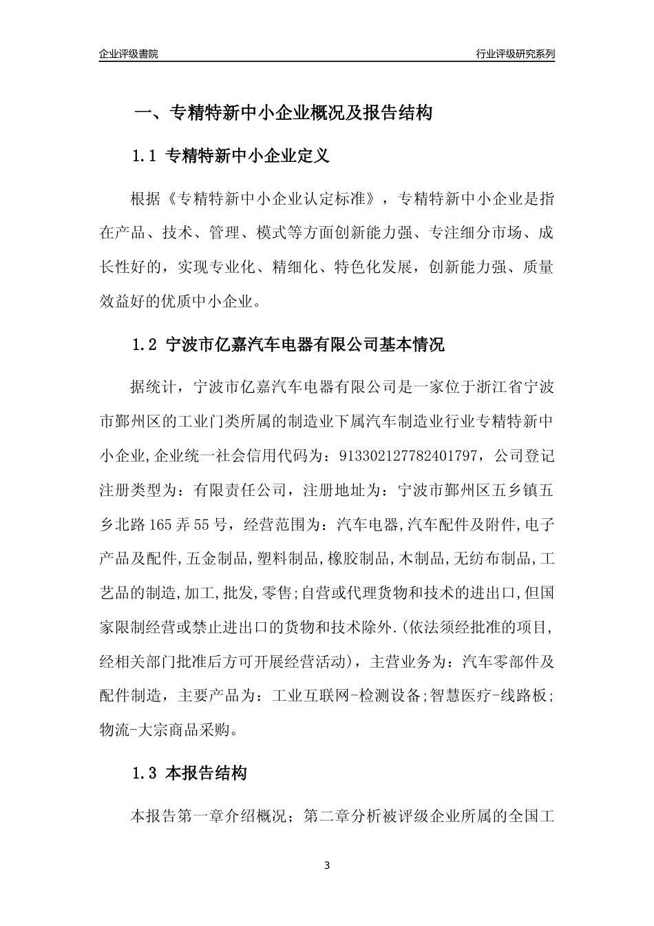 [专精特新]宁波市亿嘉汽车电器有限公司行业竞争力评级分析报告(2023版)_第3页