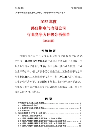 [专精特新]路任斯电气有限公司行业竞争力评级分析报告(2023版)