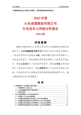[专精特新]山东成通锻造有限公司行业竞争力评级分析报告(2023版)
