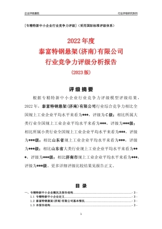 [专精特新]泰富特钢悬架(济南)有限公司行业竞争力评级分析报告(2023版)
