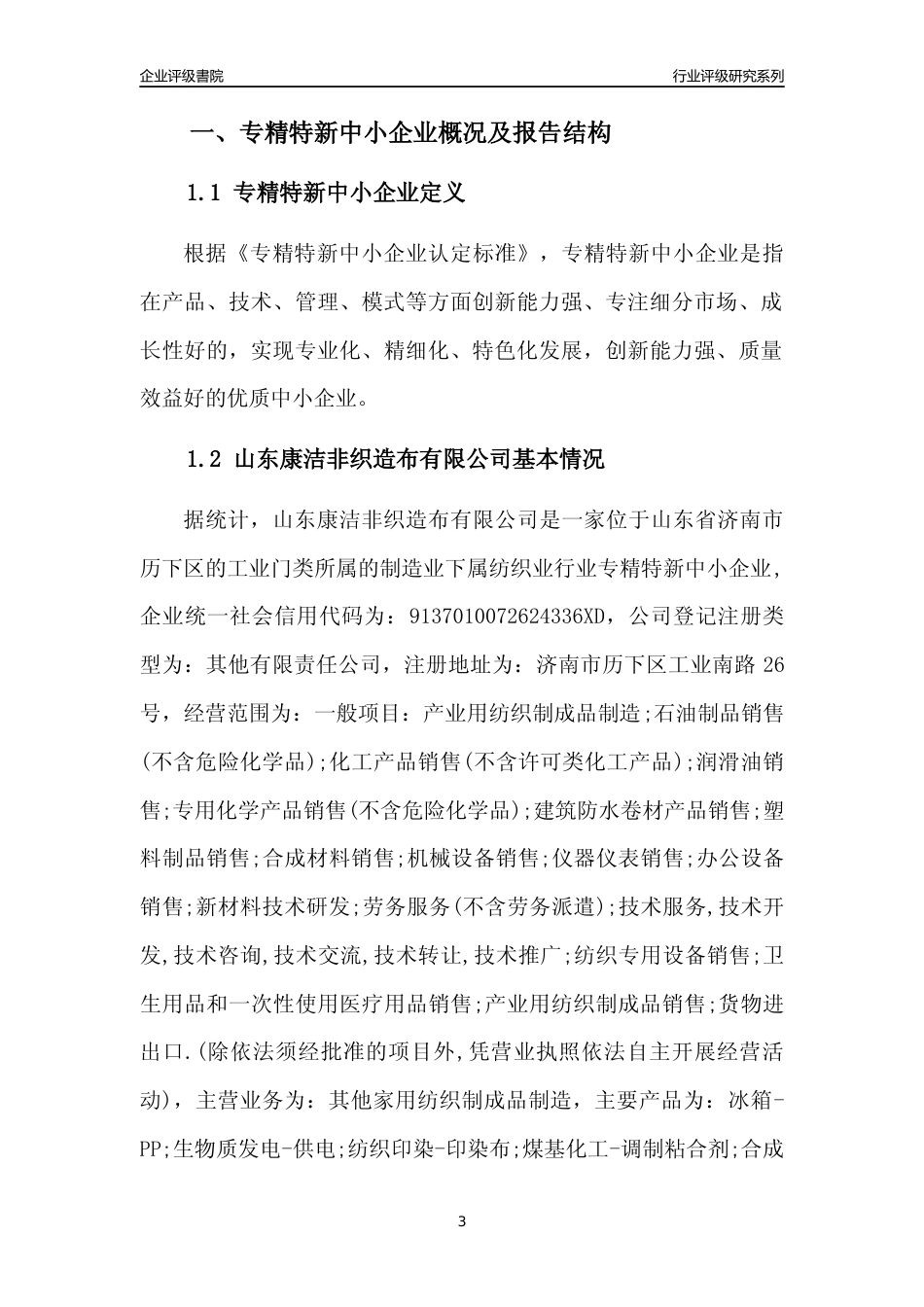 [专精特新]山东康洁非织造布有限公司行业竞争力评级分析报告(2023版)_第3页