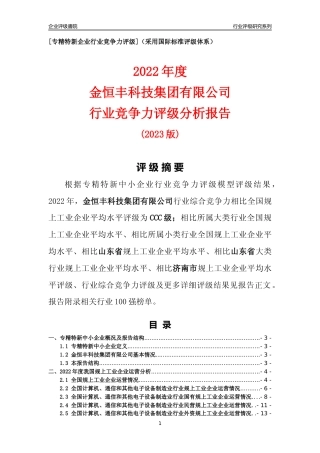 [专精特新]金恒丰科技集团有限公司行业竞争力评级分析报告(2023版)