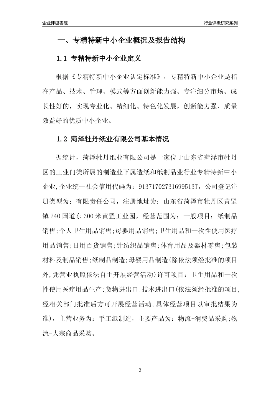 [专精特新]菏泽牡丹纸业有限公司行业竞争力评级分析报告(2023版)_第3页