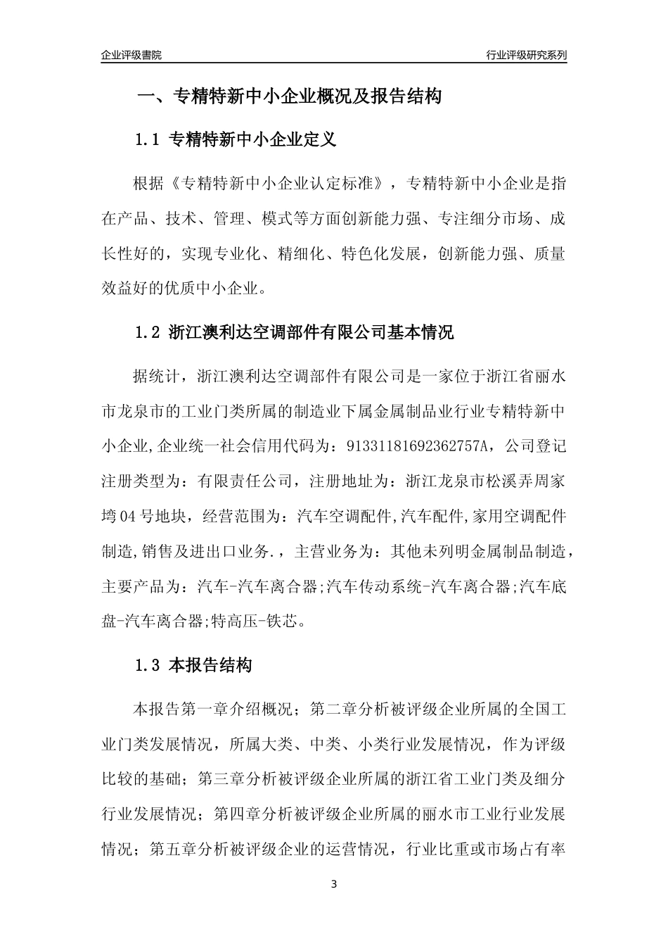 [专精特新]浙江澳利达空调部件有限公司行业竞争力评级分析报告(2023版)_第3页