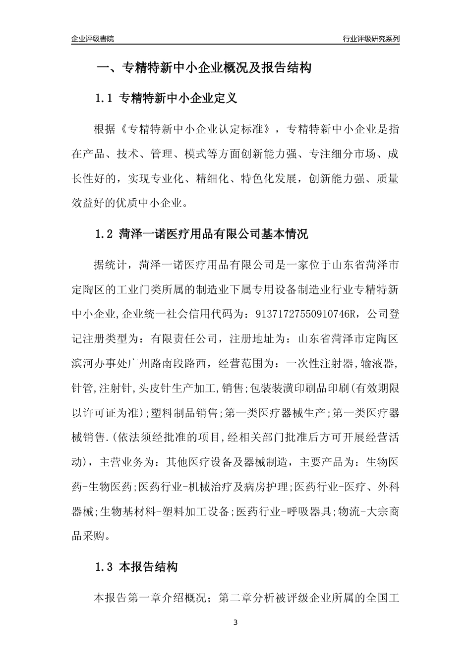 [专精特新]菏泽一诺医疗用品有限公司行业竞争力评级分析报告(2023版)_第3页