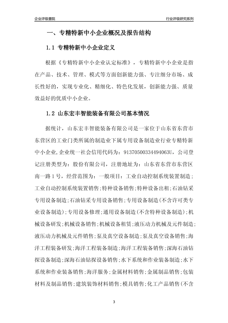 [专精特新]山东宏丰智能装备有限公司行业竞争力评级分析报告(2023版)_第3页