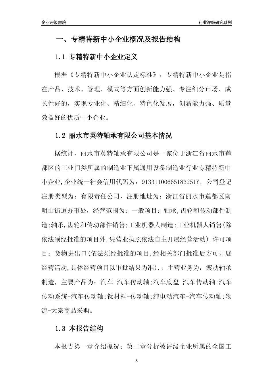 [专精特新]丽水市英特轴承有限公司行业竞争力评级分析报告(2023版)_第3页