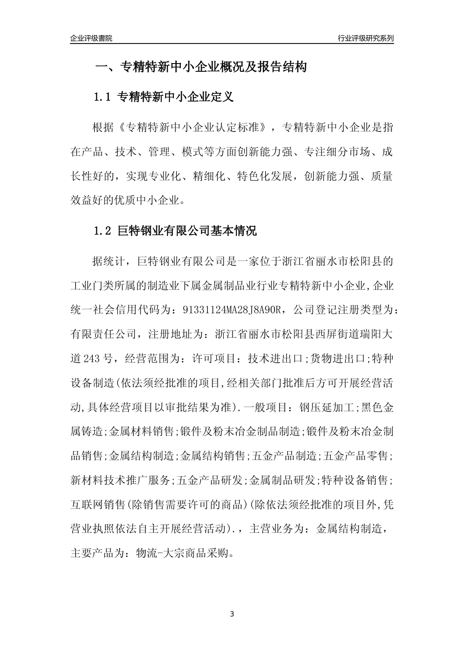 [专精特新]巨特钢业有限公司行业竞争力评级分析报告(2023版)_第3页